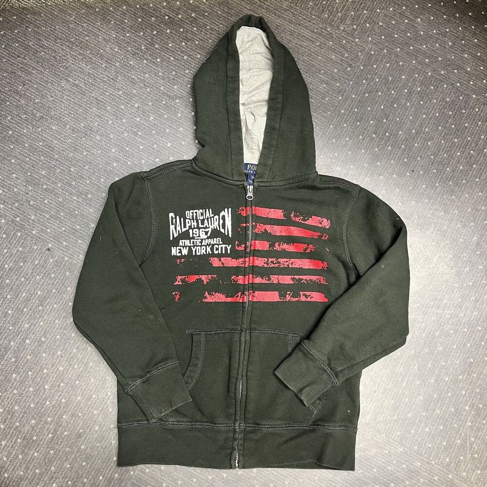POLO RALPH LAUREN Hoodie Sweatshirt Youth Small 8 Black Zip Up Long Sleeve